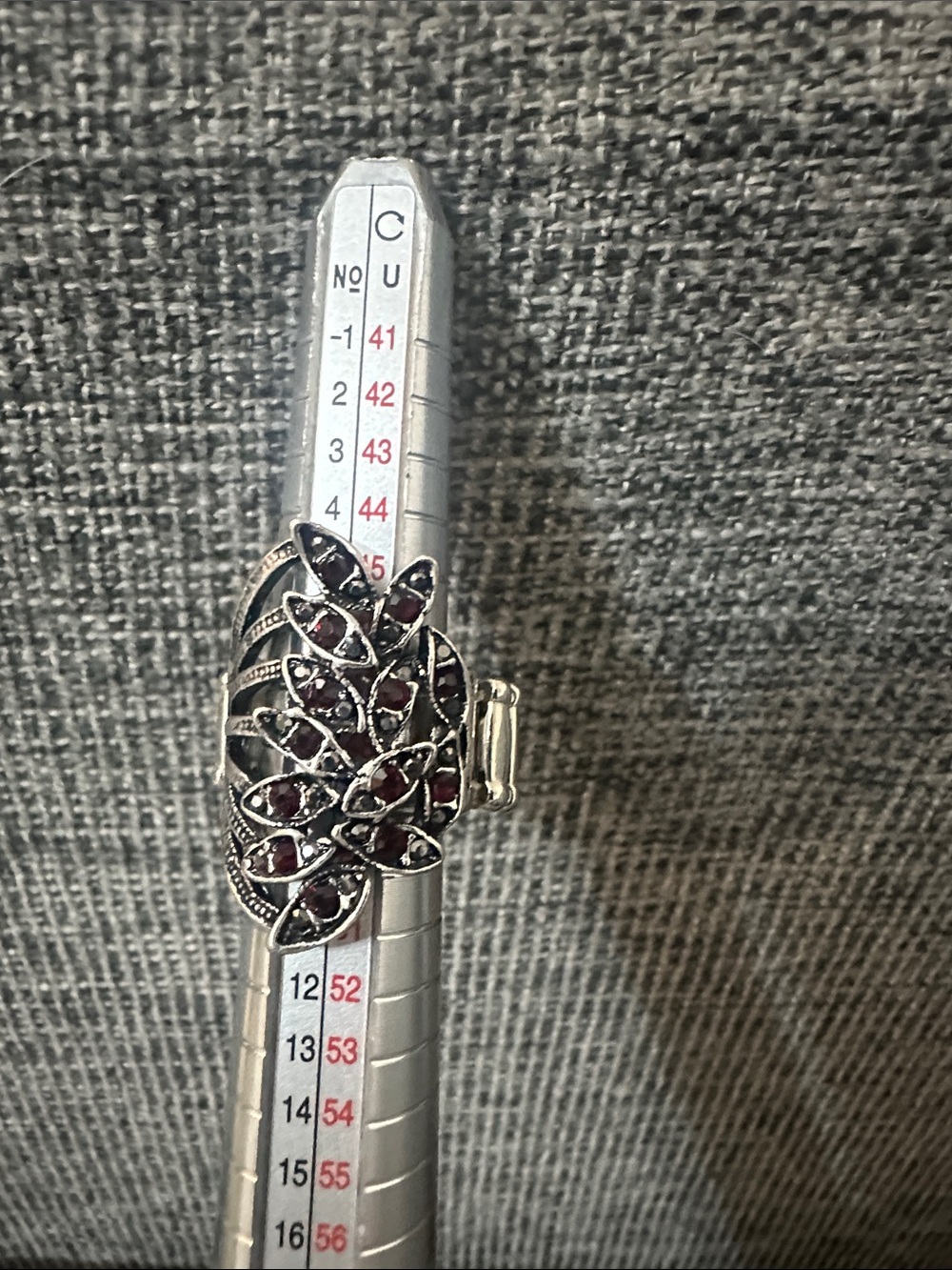 paparazzi Silver-Tone Leaf Ring with Deep Red Stones